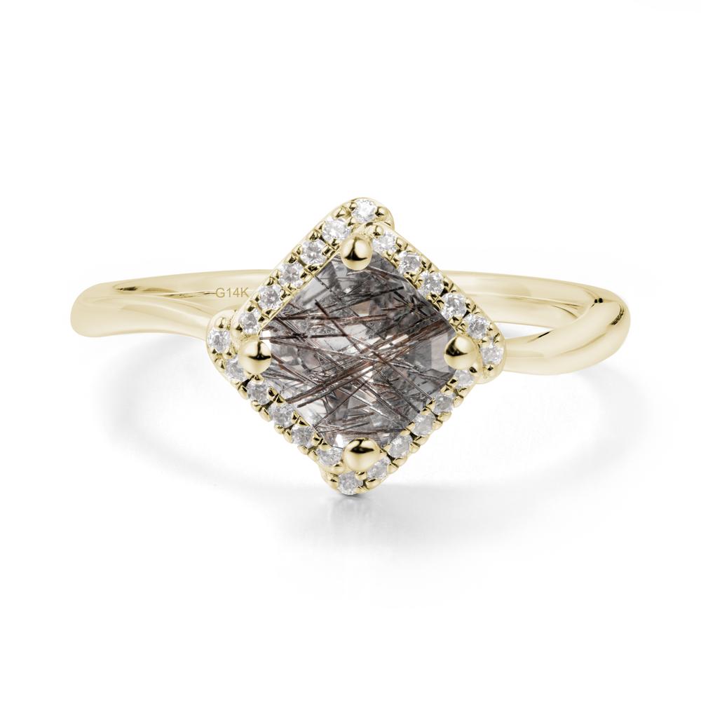 Halo Asscher Black Rutilated Quartz Ring - LUO Jewelry #metal_14k yellow gold