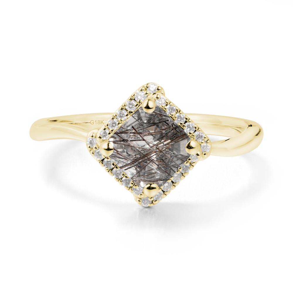 Halo Asscher Black Rutilated Quartz Ring - LUO Jewelry #metal_18k yellow gold