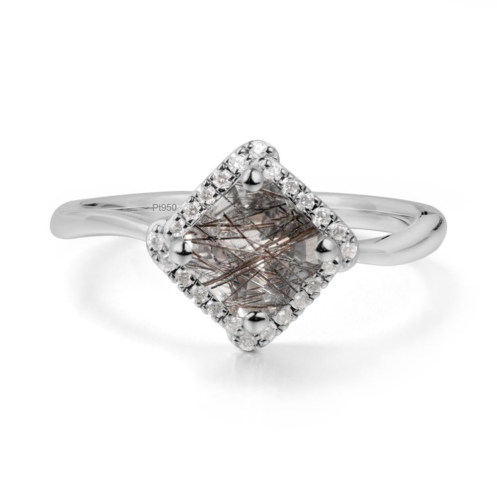 Halo Asscher Black Rutilated Quartz Ring - LUO Jewelry #metal_platinum
