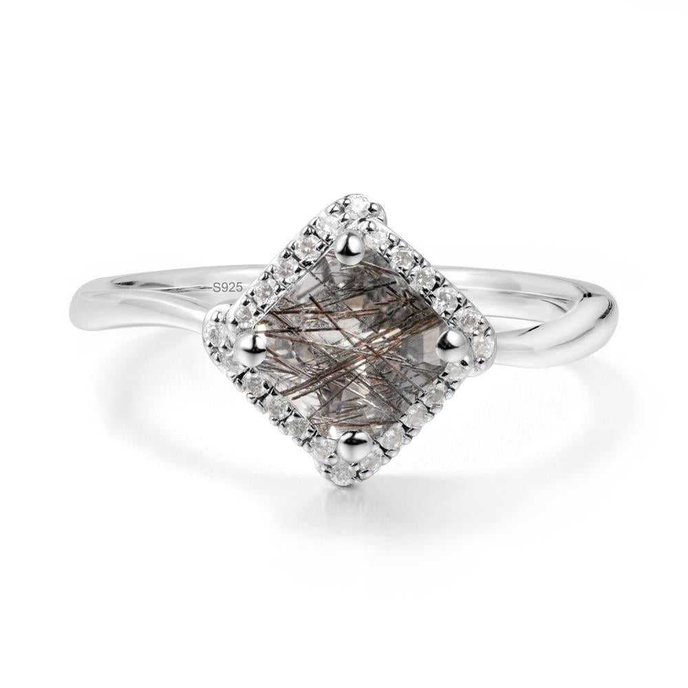 Halo Asscher Black Rutilated Quartz Ring - LUO Jewelry #metal_sterling silver