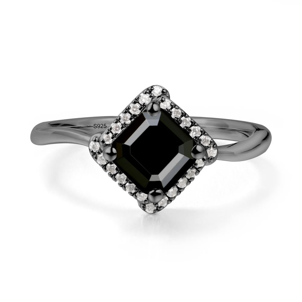 Halo Black Spinel Engagement Ring - LUO Jewelry #metal_black finish sterling silver