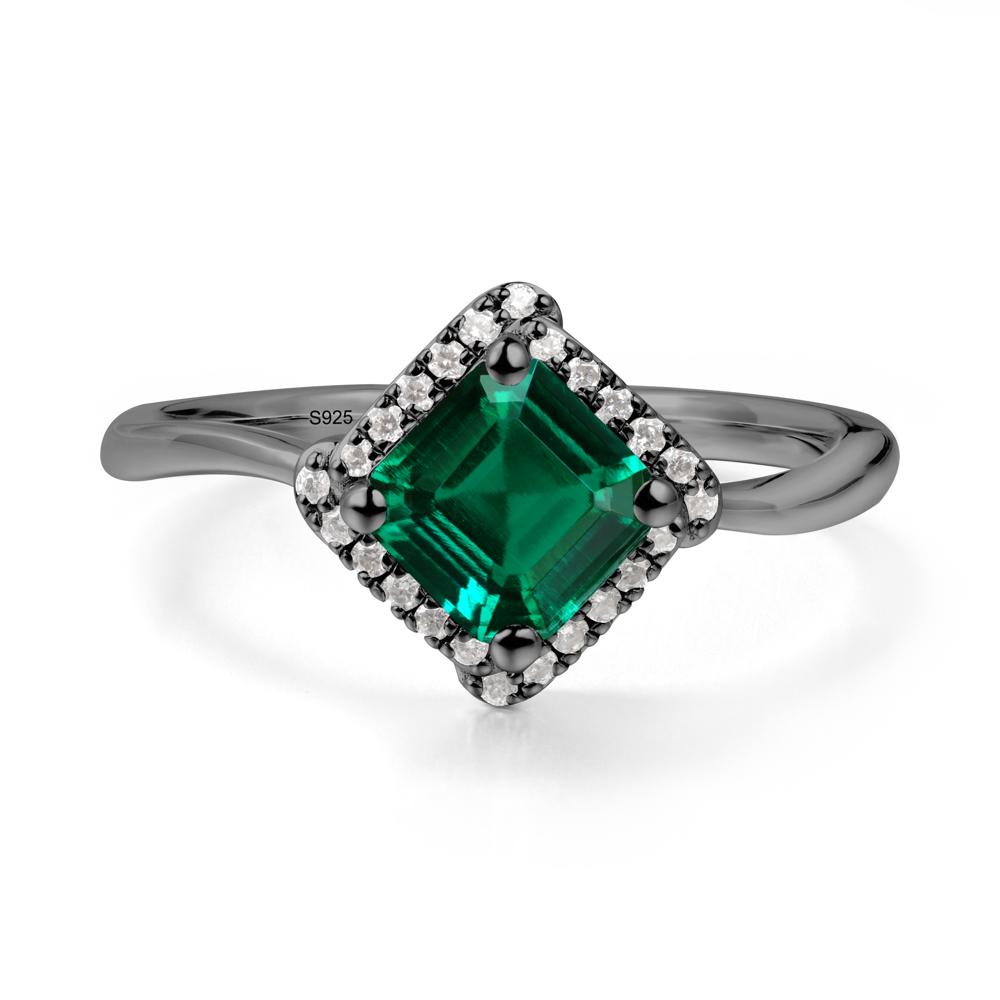 Halo Emerald Engagement Ring - LUO Jewelry #metal_black finish sterling silver