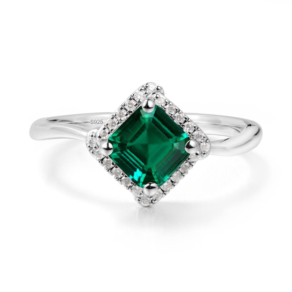 Halo Emerald Engagement Ring - LUO Jewelry #metal_sterling silver
