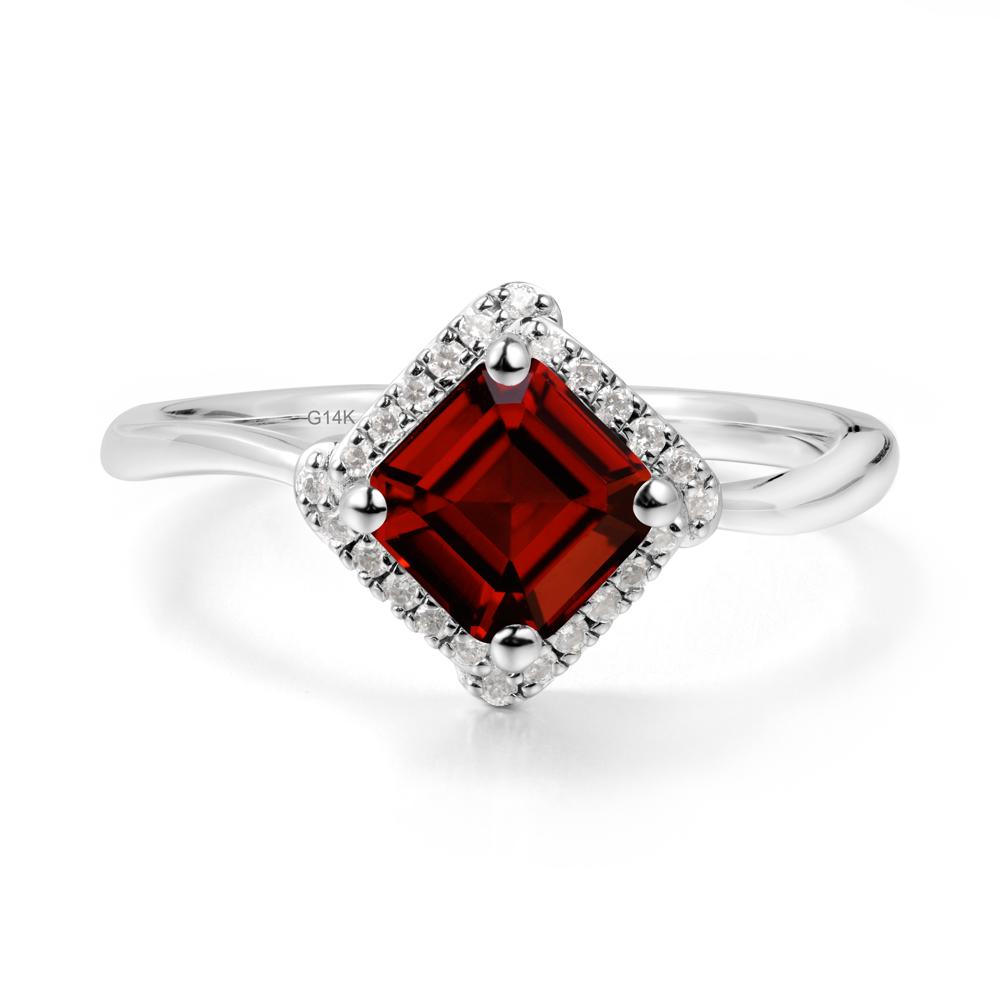 Halo Garnet Engagement Ring - LUO Jewelry #metal_14k white gold