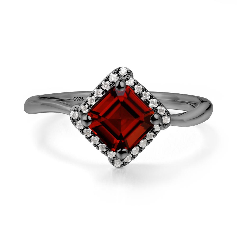 Halo Garnet Engagement Ring - LUO Jewelry #metal_black finish sterling silver