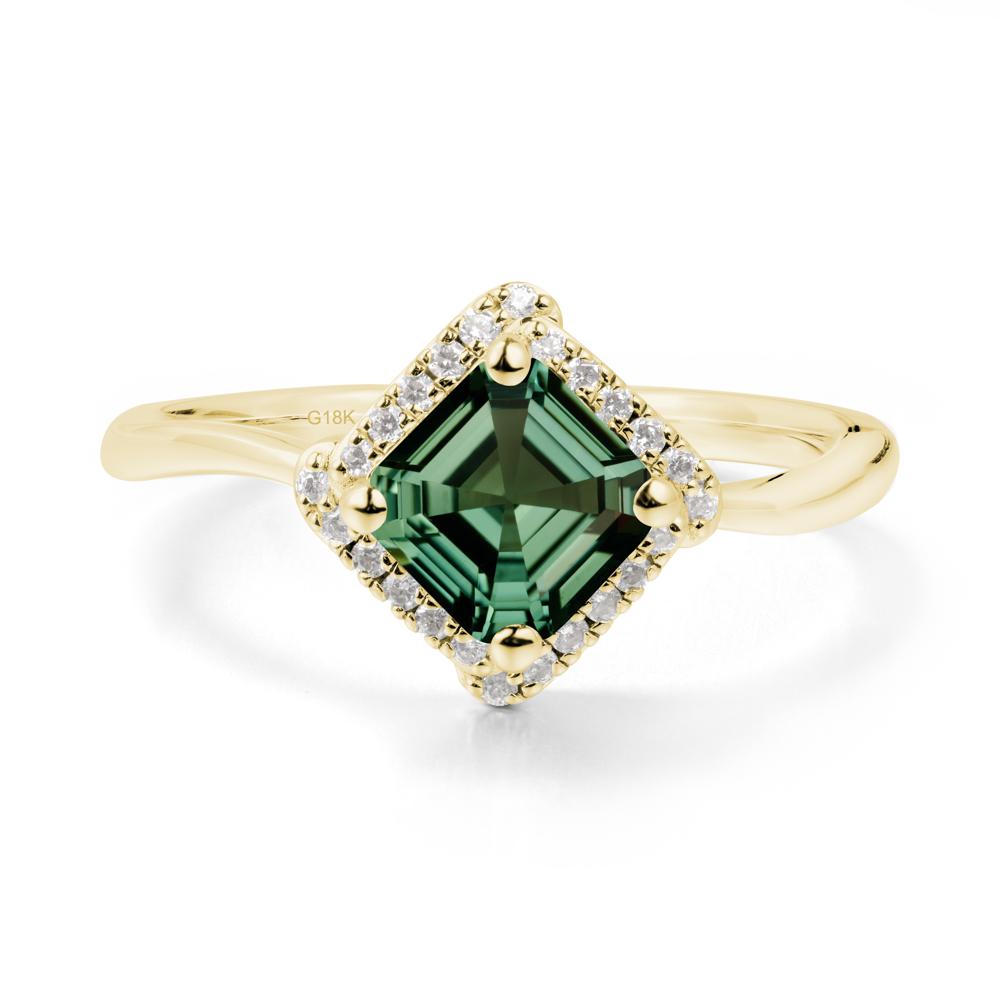 Halo Green Sapphire Engagement Ring - LUO Jewelry #metal_18k yellow gold
