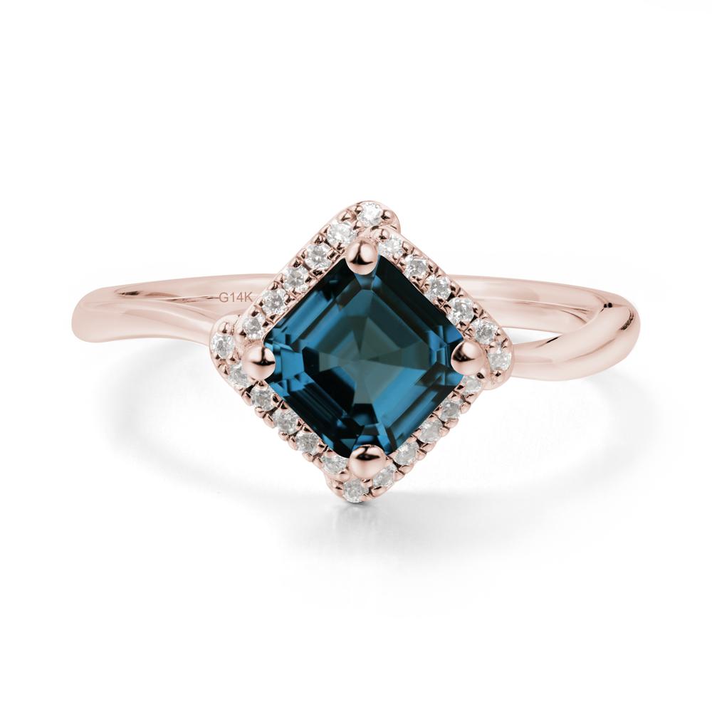 Halo Asscher London Blue Topaz Ring - LUO Jewelry #metal_14k rose gold