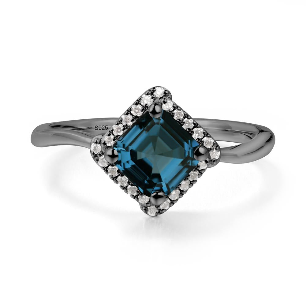 Halo Asscher London Blue Topaz Ring - LUO Jewelry #metal_black finish sterling silver