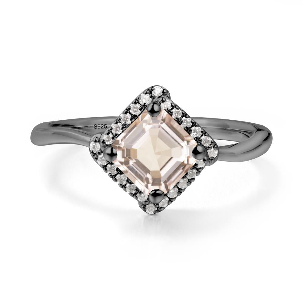 Asscher Morganite Halo Ring - LUO Jewelry #metal_black finish sterling silver