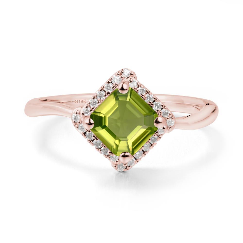 Asscher Peridot Halo Ring - LUO Jewelry #metal_18k rose gold