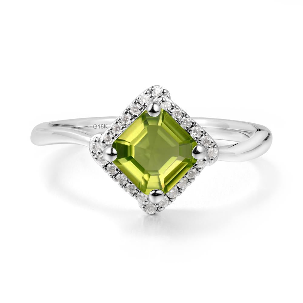 Asscher Peridot Halo Ring - LUO Jewelry #metal_18k white gold