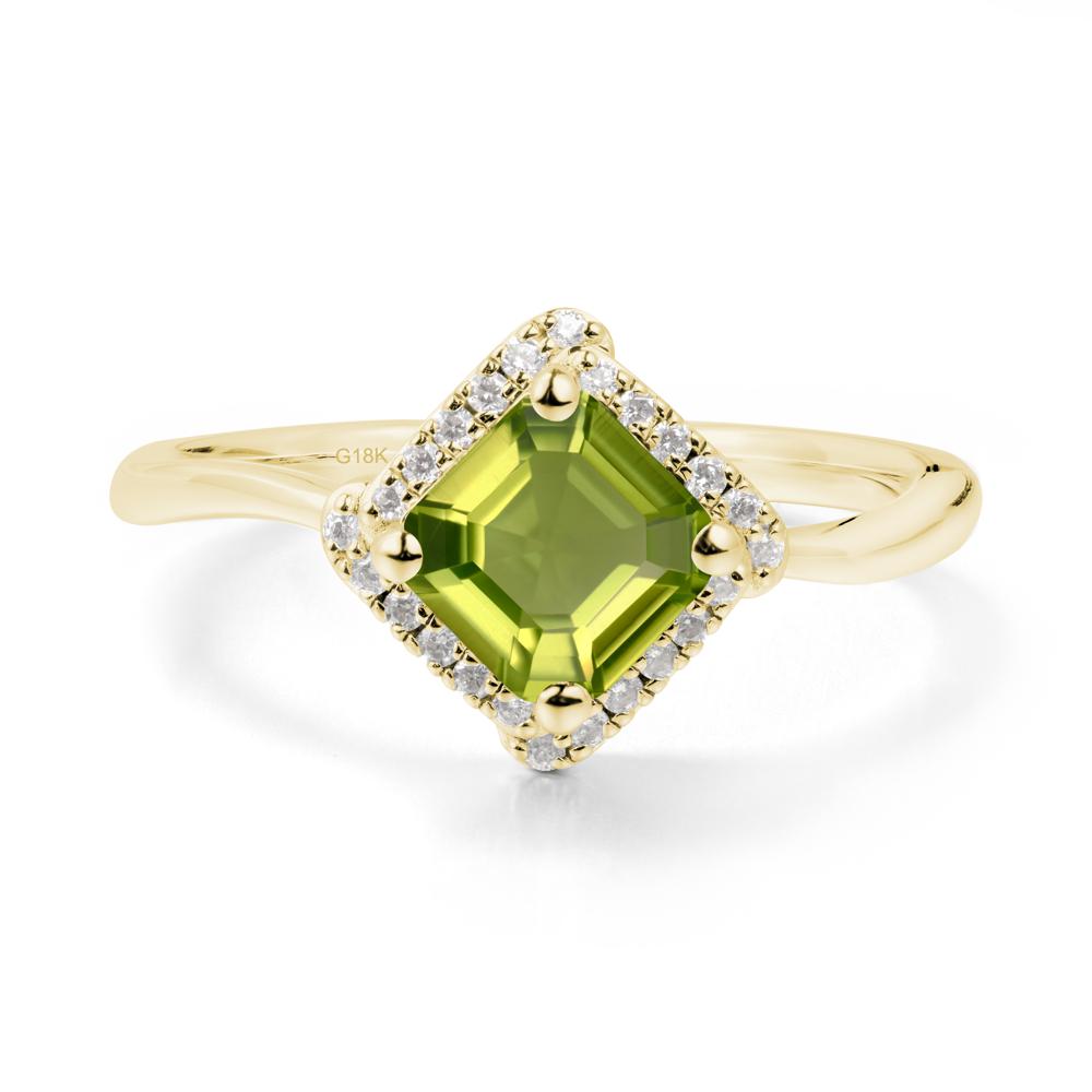 Asscher Peridot Halo Ring - LUO Jewelry #metal_18k yellow gold