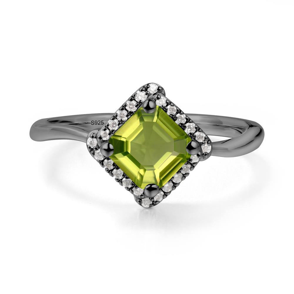 Asscher Peridot Halo Ring - LUO Jewelry #metal_black finish sterling silver