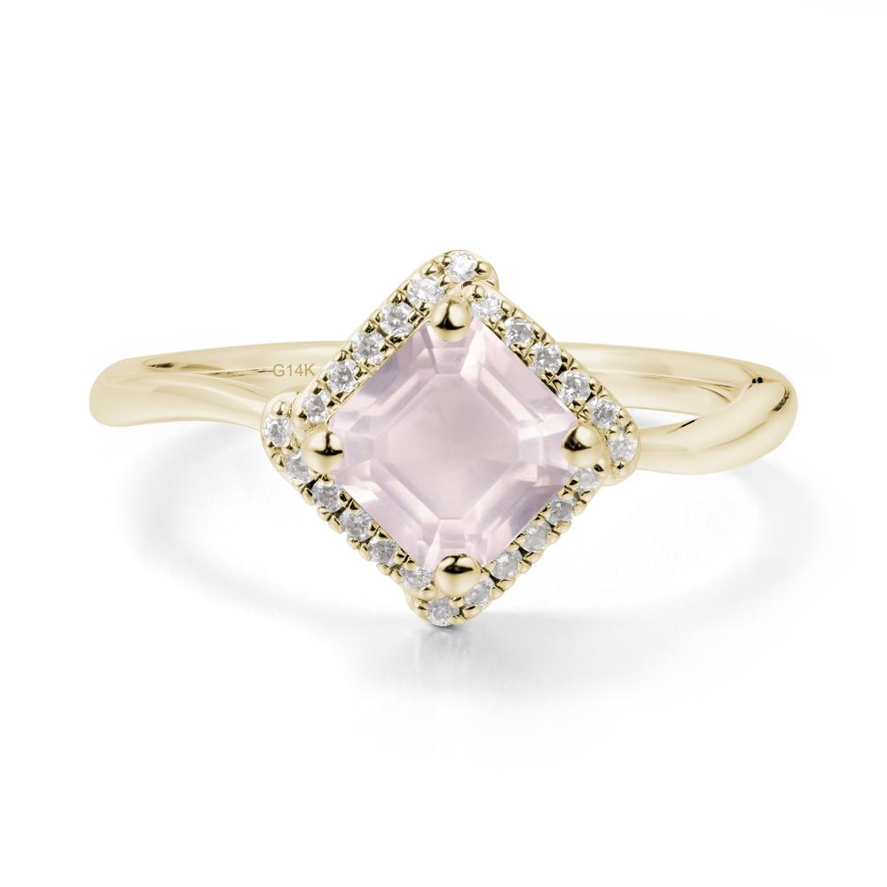 Halo Rose Quartz Engagement Ring - LUO Jewelry #metal_14k yellow gold