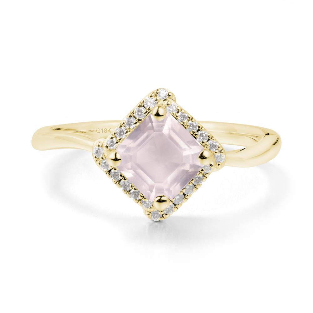 Halo Rose Quartz Engagement Ring - LUO Jewelry #metal_18k yellow gold