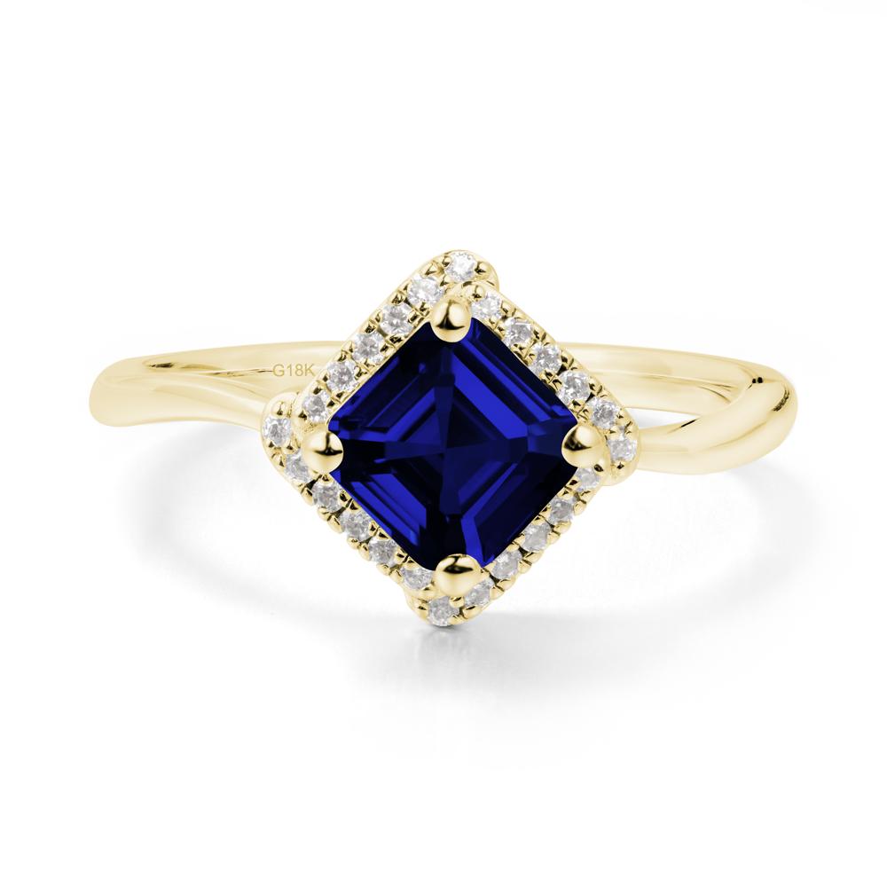 Asscher Sapphire Halo Ring - LUO Jewelry #metal_18k yellow gold