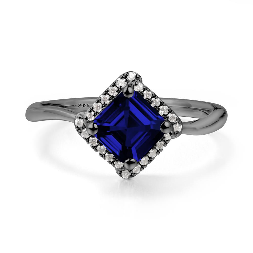 Asscher Sapphire Halo Ring - LUO Jewelry #metal_black finish sterling silver
