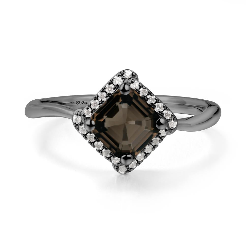 Halo Asscher Smoky Quartz Ring - LUO Jewelry #metal_black finish sterling silver