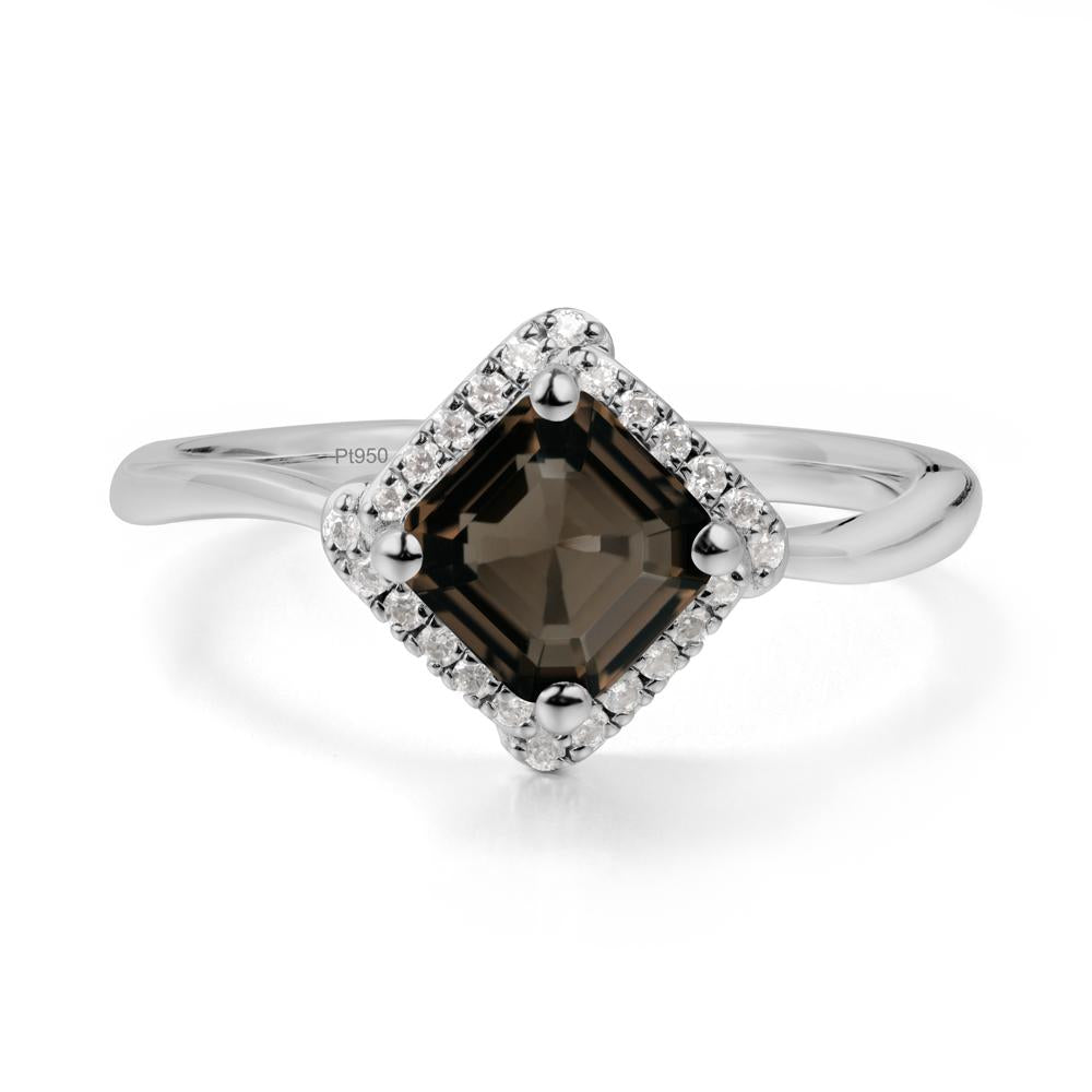Halo Asscher Smoky Quartz Ring - LUO Jewelry #metal_platinum