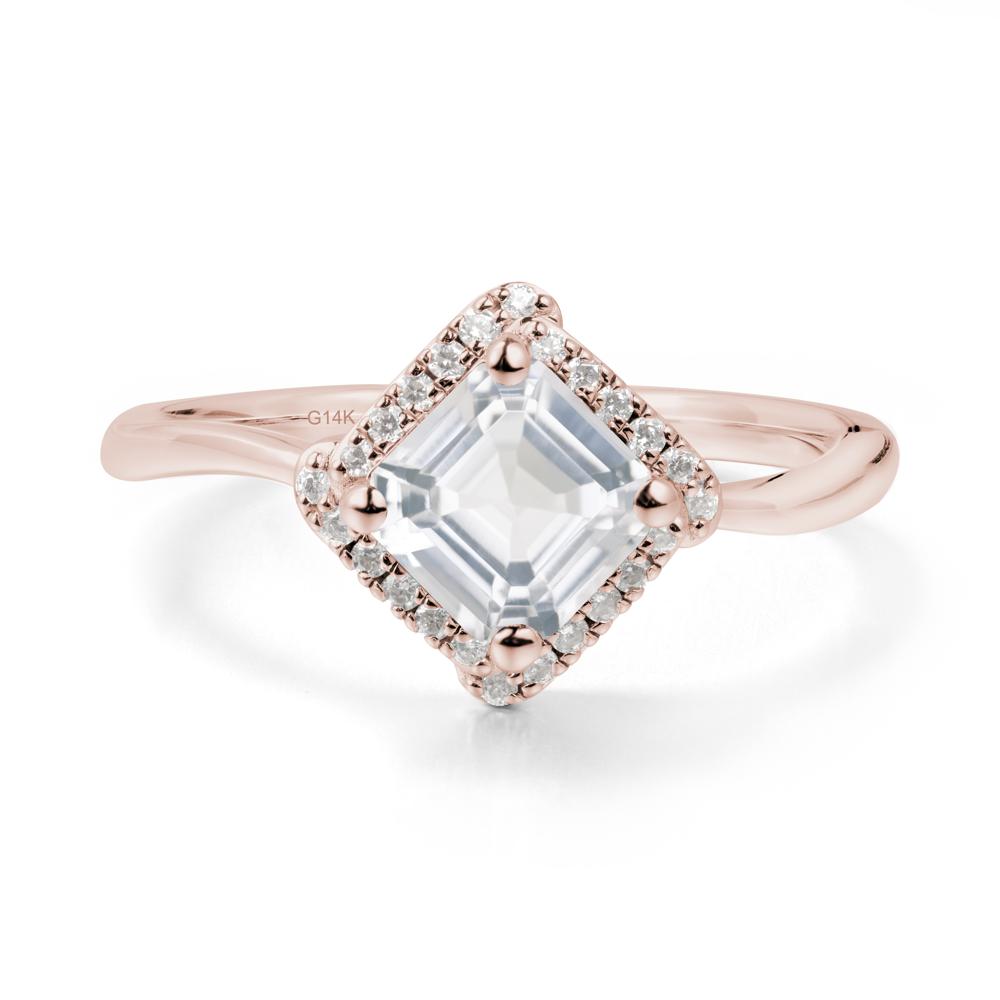 Asscher White Topaz Halo Ring - LUO Jewelry #metal_14k rose gold