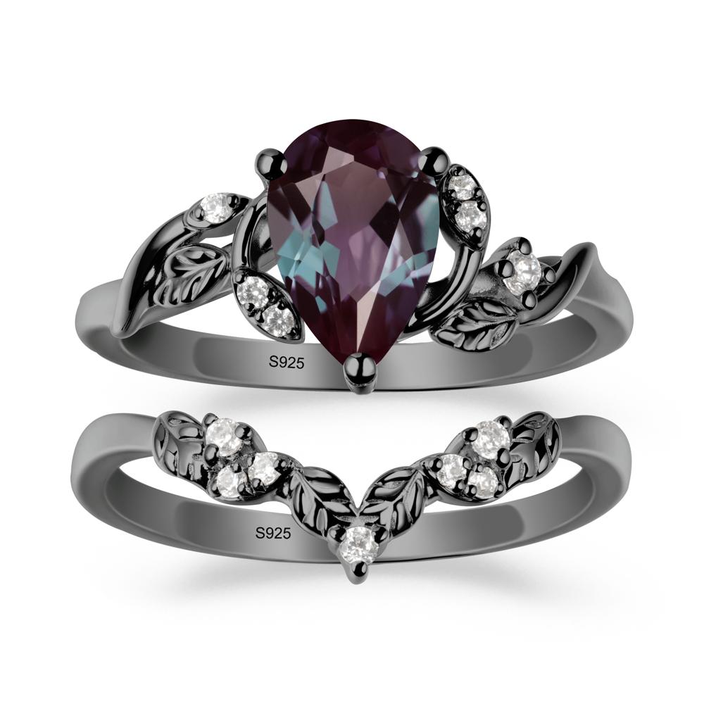 Pear Cut Alexandrite Leaf Ring Set - LUO Jewelry #metal_xxxxx