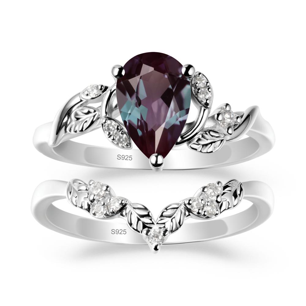 Pear Cut Alexandrite Leaf Ring Set - LUO Jewelry #metal_xxxxx