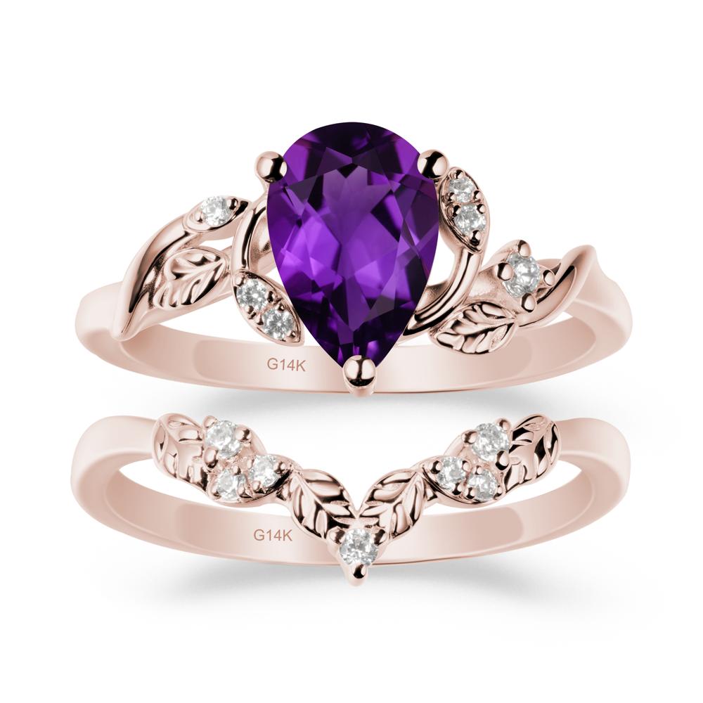 Pear-Shaped Amethyst Ring Set with Leaf - LUO Jewelry #metal_xxxxx