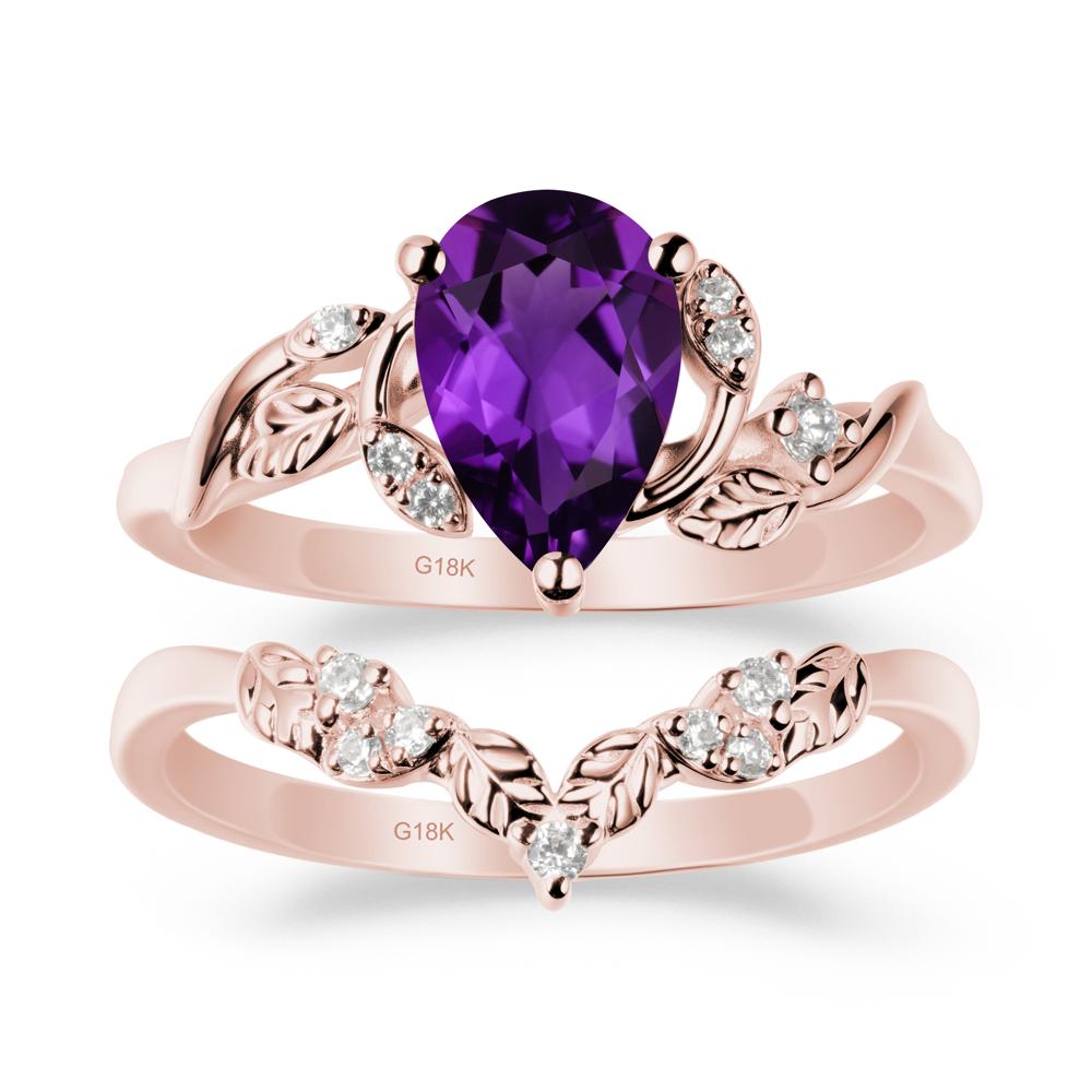 Pear-Shaped Amethyst Ring Set with Leaf - LUO Jewelry #metal_xxxxx