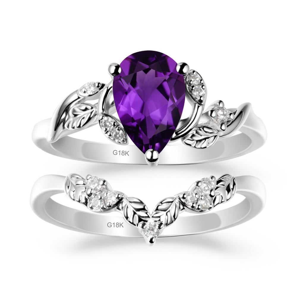 Pear-Shaped Amethyst Ring Set with Leaf - LUO Jewelry #metal_xxxxx