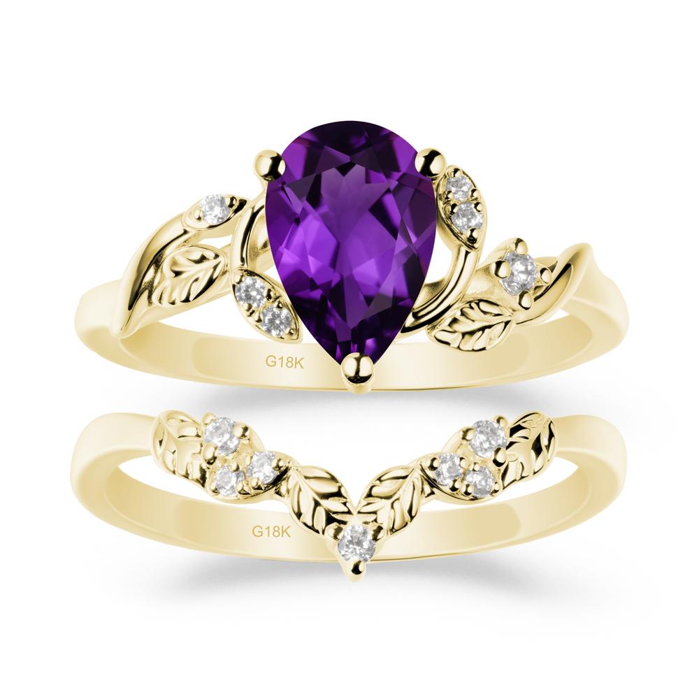 Pear-Shaped Amethyst Ring Set with Leaf - LUO Jewelry #metal_xxxxx