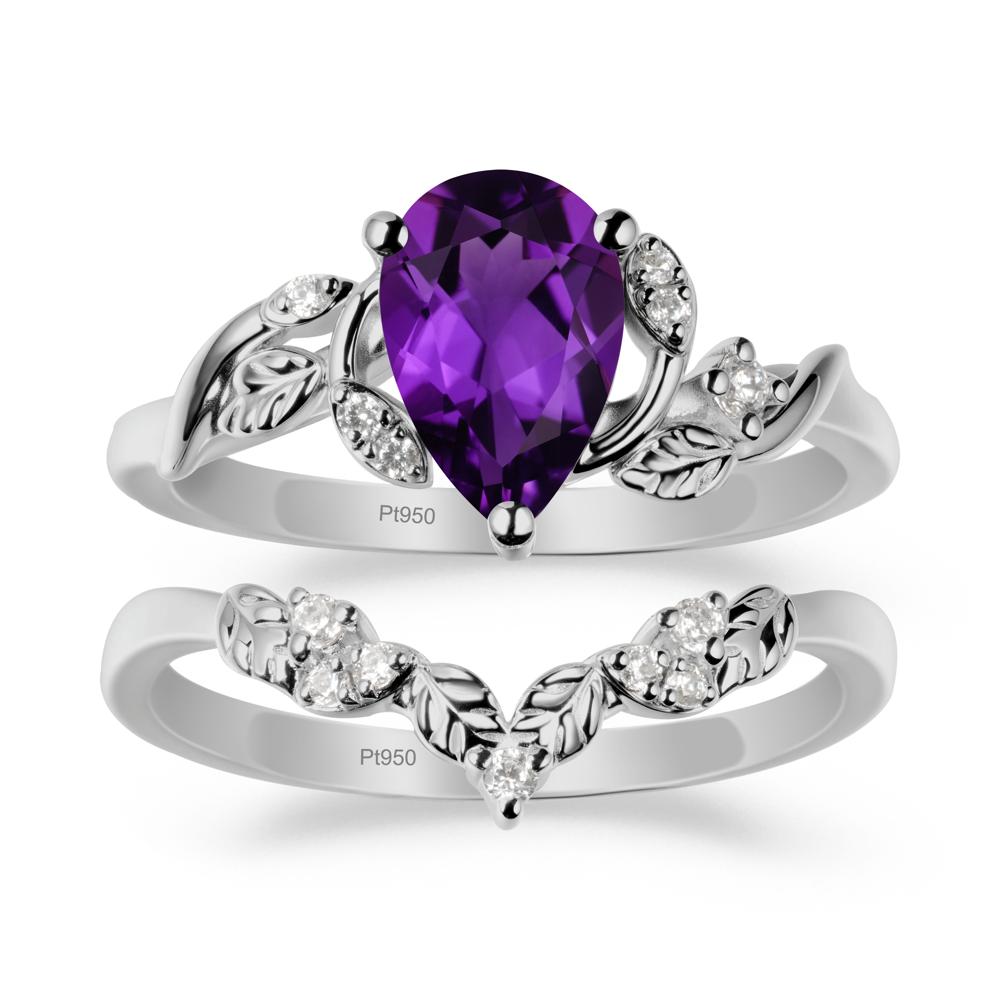 Pear-Shaped Amethyst Ring Set with Leaf - LUO Jewelry #metal_xxxxx