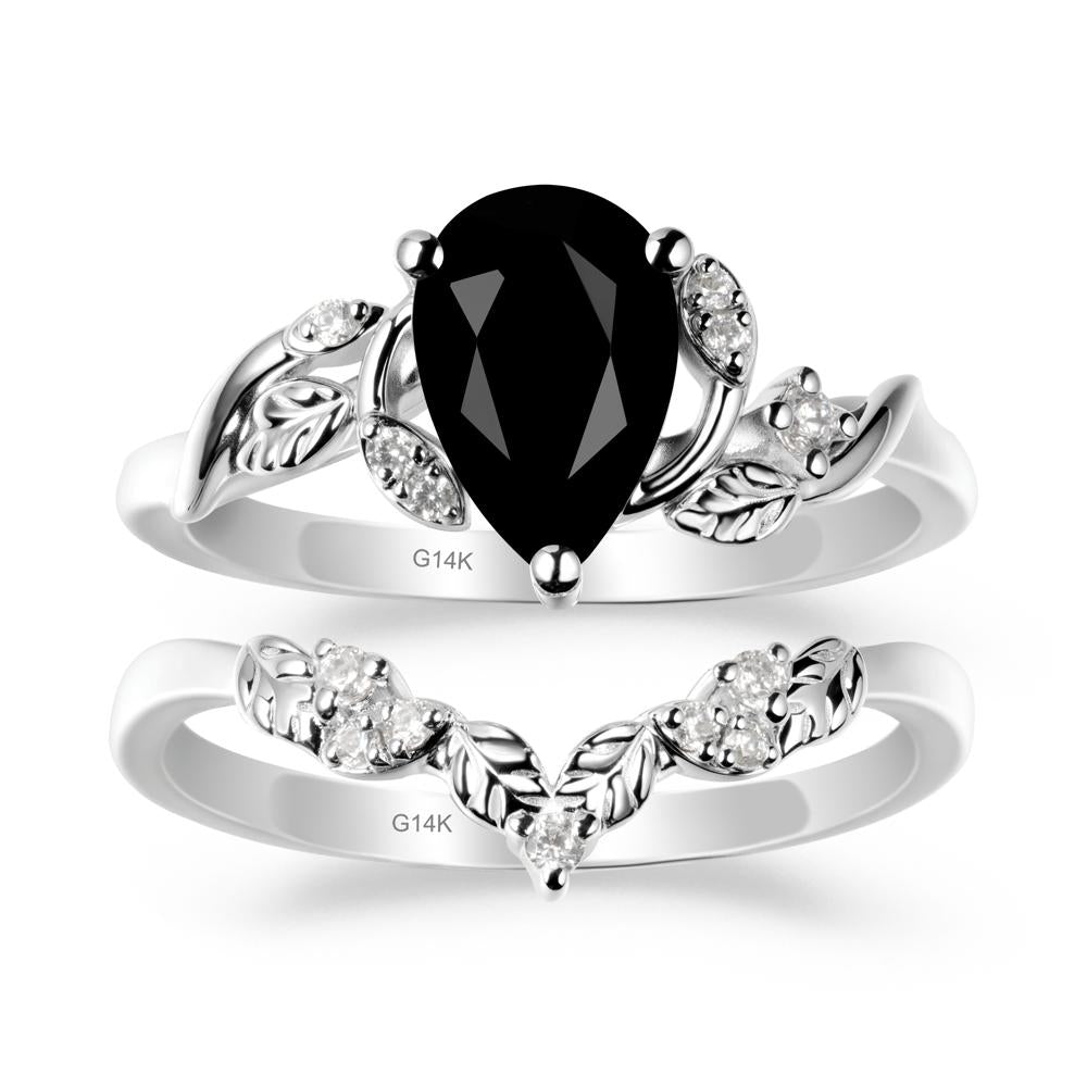 Pear Cut Black Spinel Leaf Ring Set - LUO Jewelry #metal_xxxxx