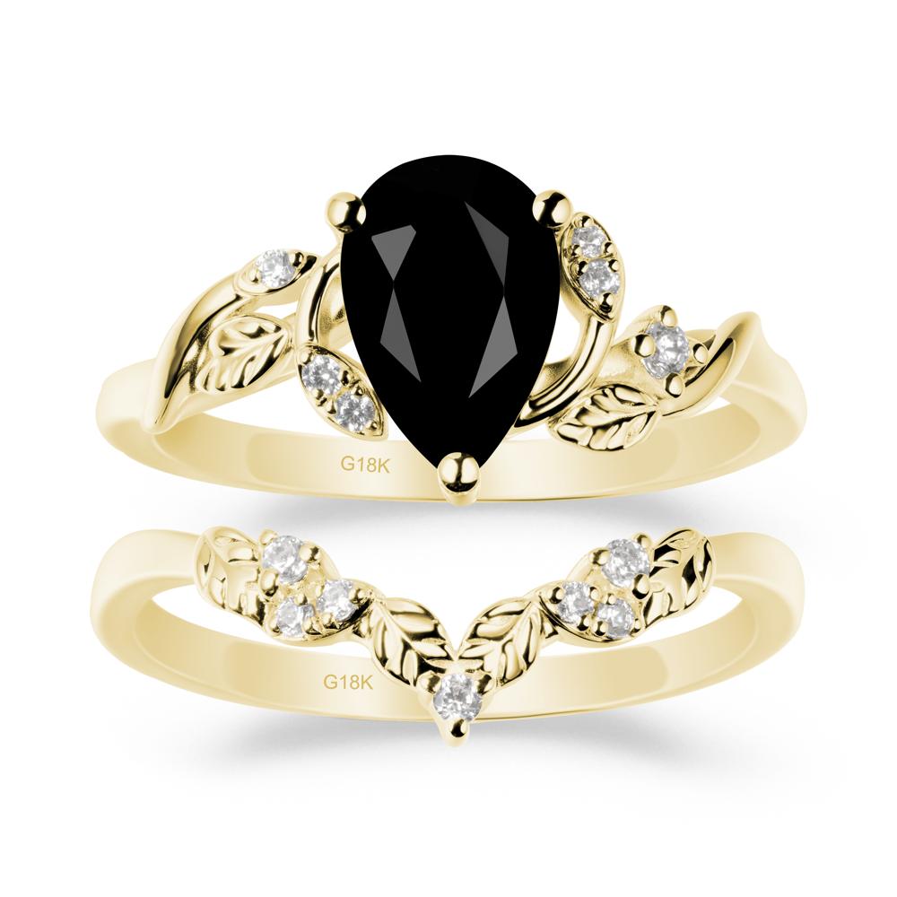 Pear Cut Black Spinel Leaf Ring Set - LUO Jewelry #metal_xxxxx