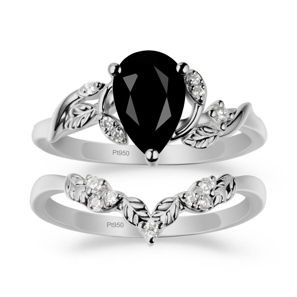 Pear Cut Black Spinel Leaf Ring Set - LUO Jewelry #metal_xxxxx