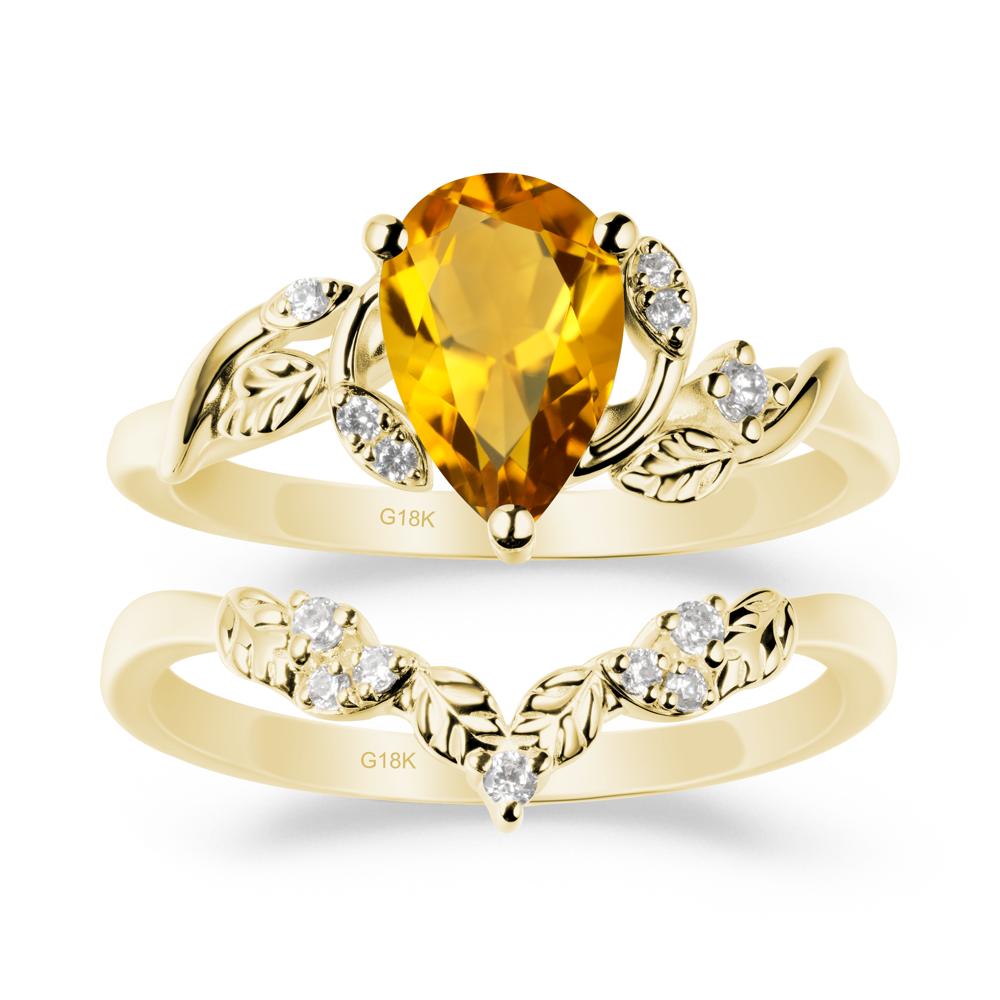 Pear-Shaped Citrine Ring Set with Leaf - LUO Jewelry #metal_xxxxx