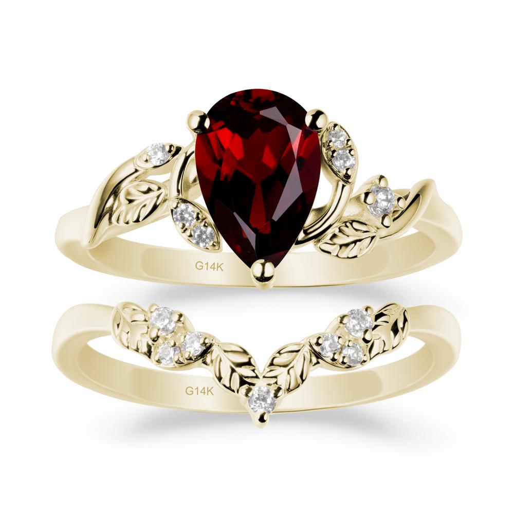 Pear Cut Garnet Leaf Ring Set - LUO Jewelry #metal_xxxxx