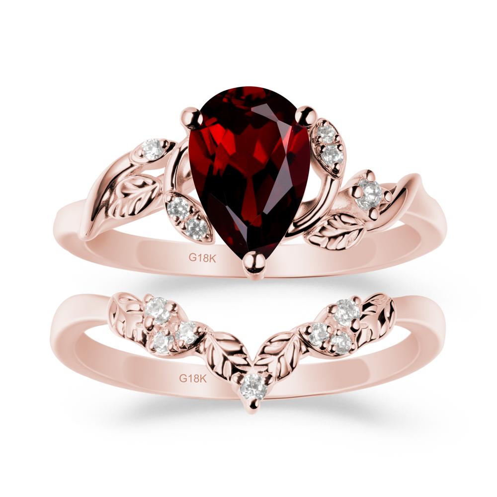 Pear Cut Garnet Leaf Ring Set - LUO Jewelry #metal_xxxxx