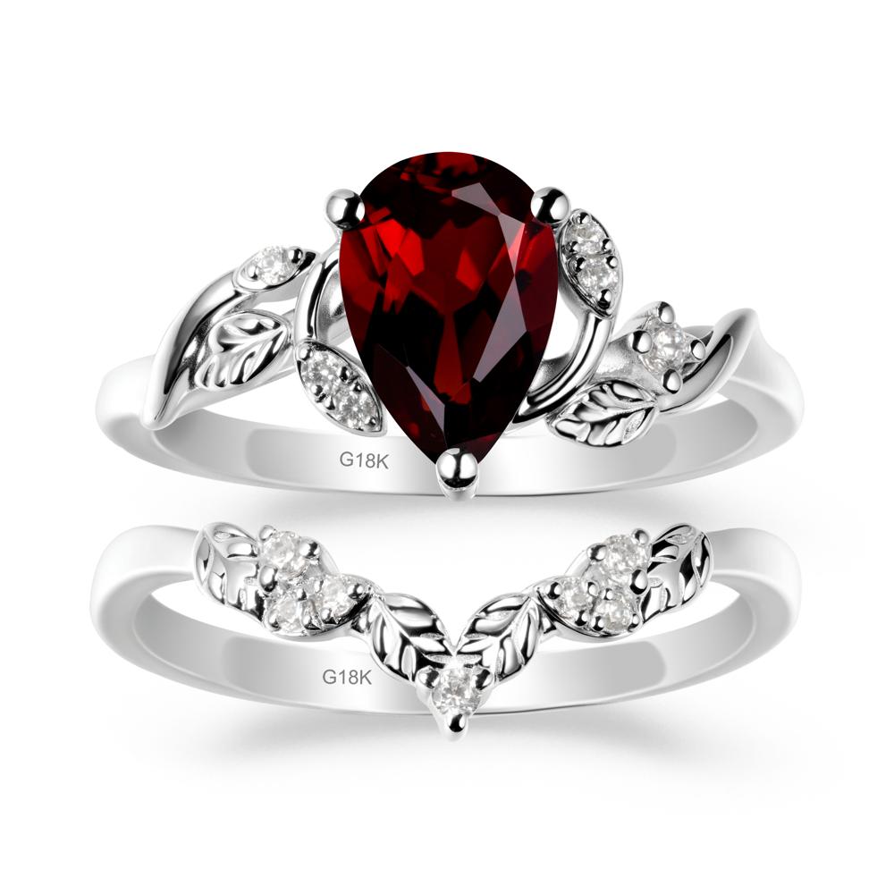 Pear Cut Garnet Leaf Ring Set - LUO Jewelry #metal_xxxxx