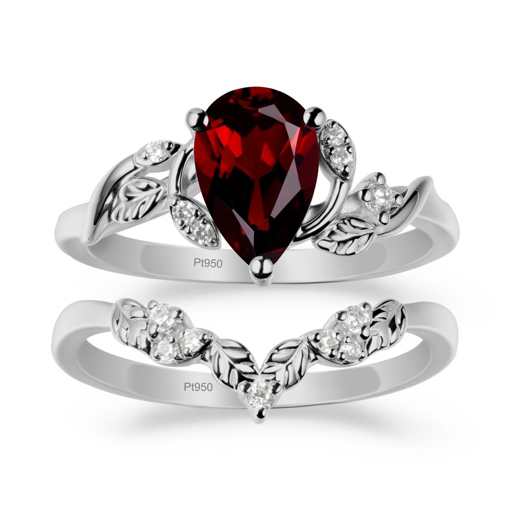 Pear Cut Garnet Leaf Ring Set - LUO Jewelry #metal_xxxxx