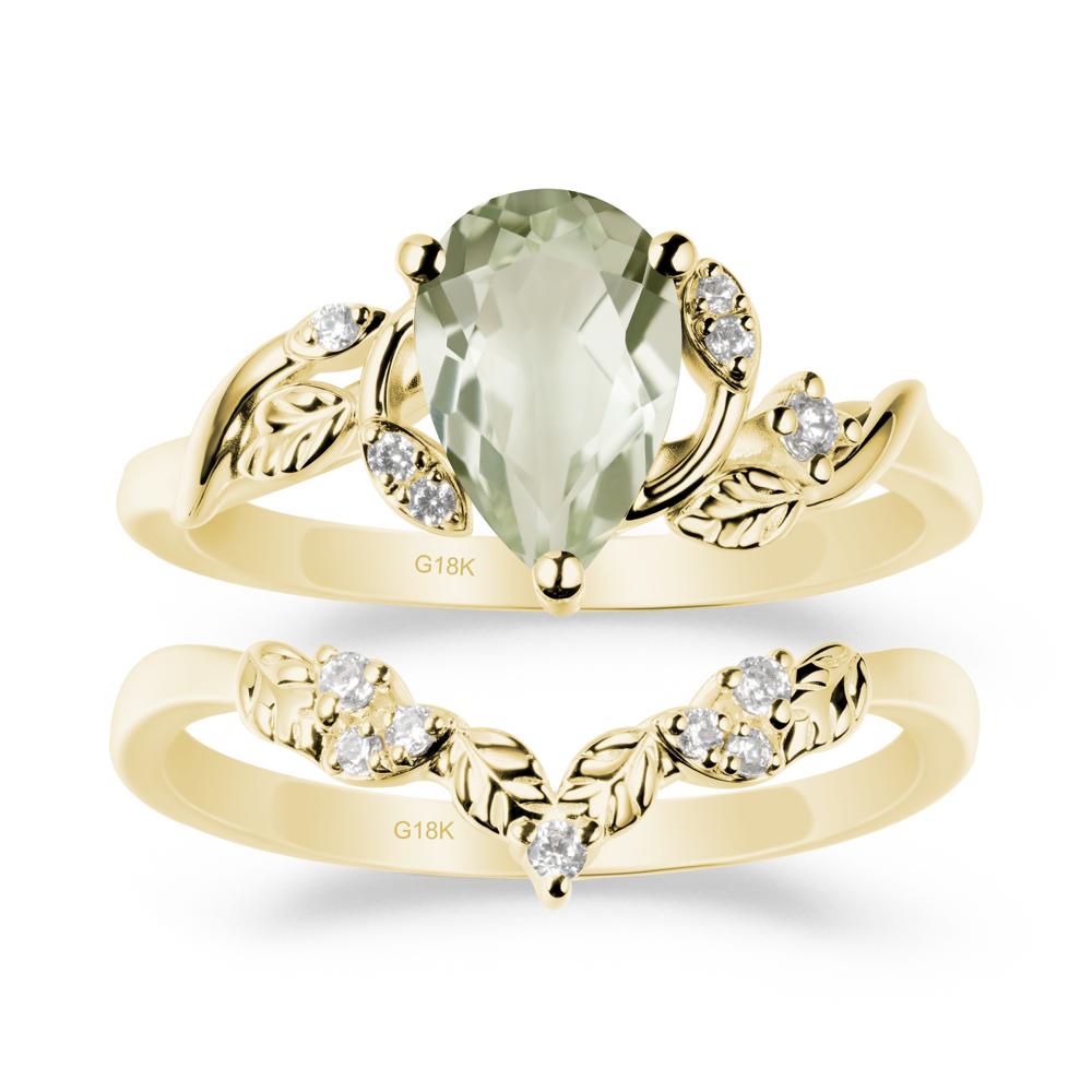 Pear-Shaped Green Amethyst Ring Set with Leaf - LUO Jewelry #metal_xxxxx