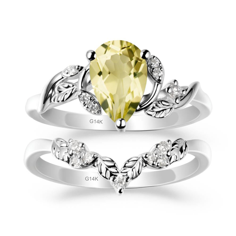 Pear Cut Lemon Quartz Leaf Ring Set - LUO Jewelry #metal_xxxxx