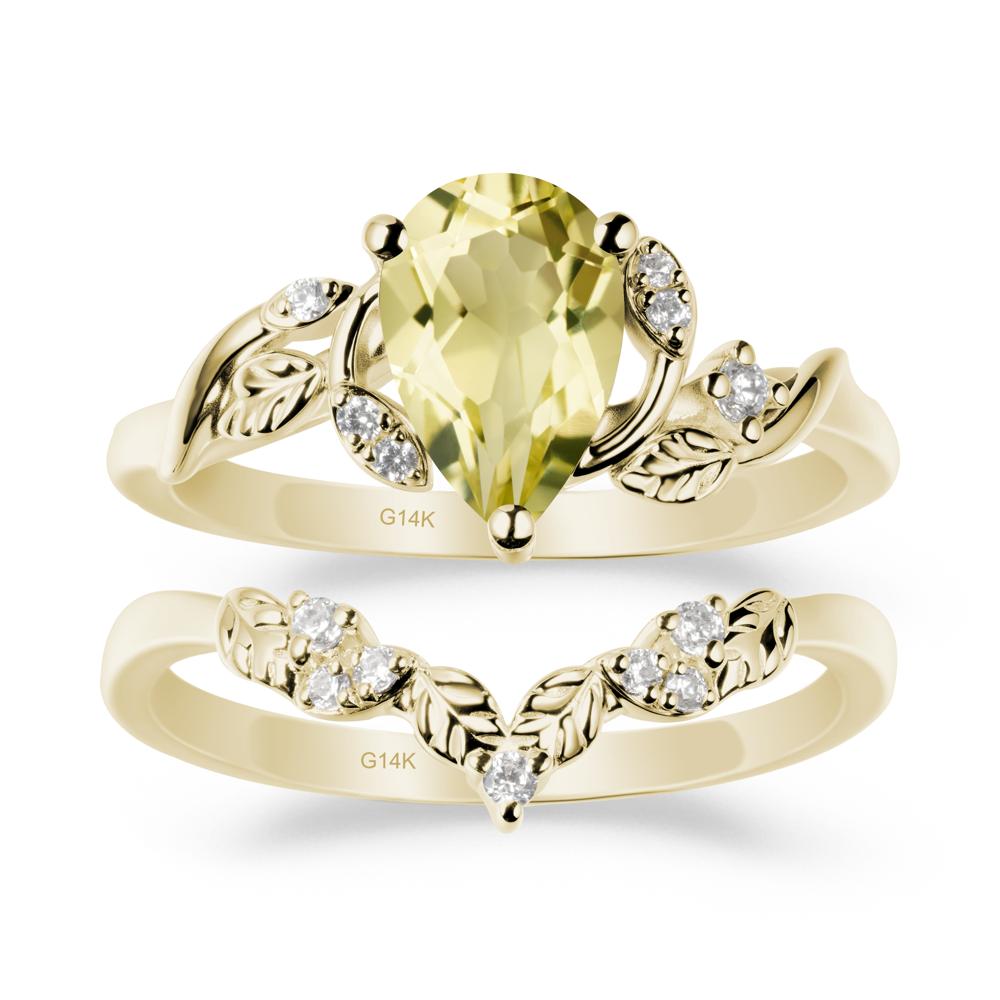 Pear Cut Lemon Quartz Leaf Ring Set - LUO Jewelry #metal_xxxxx