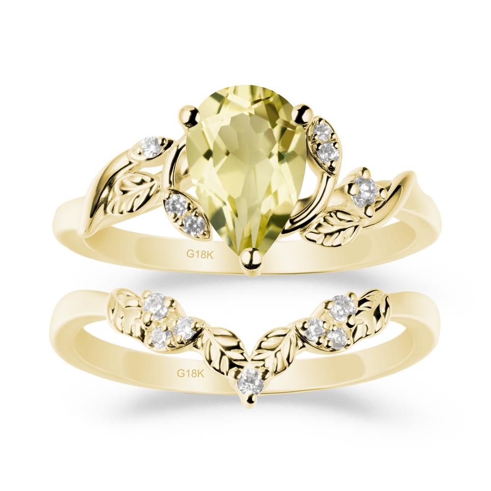 Pear Cut Lemon Quartz Leaf Ring Set - LUO Jewelry #metal_xxxxx