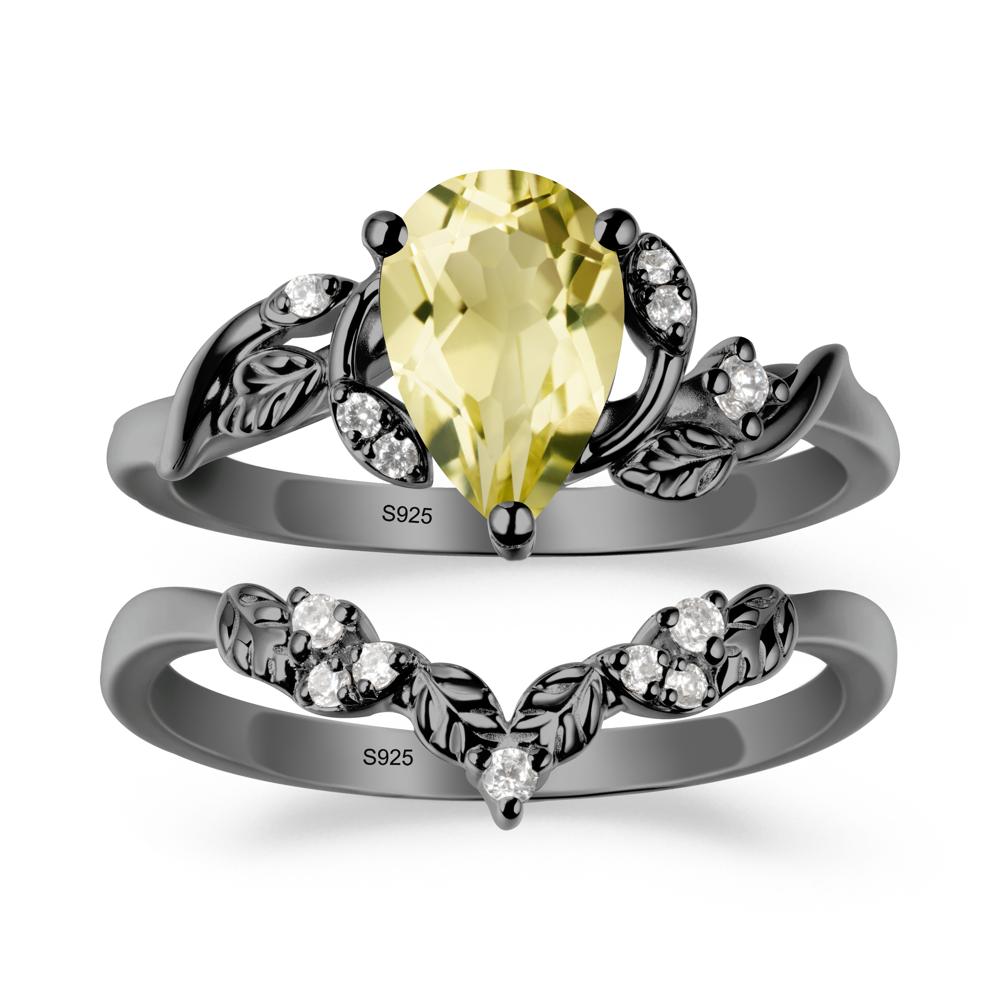 Pear Cut Lemon Quartz Leaf Ring Set - LUO Jewelry #metal_xxxxx