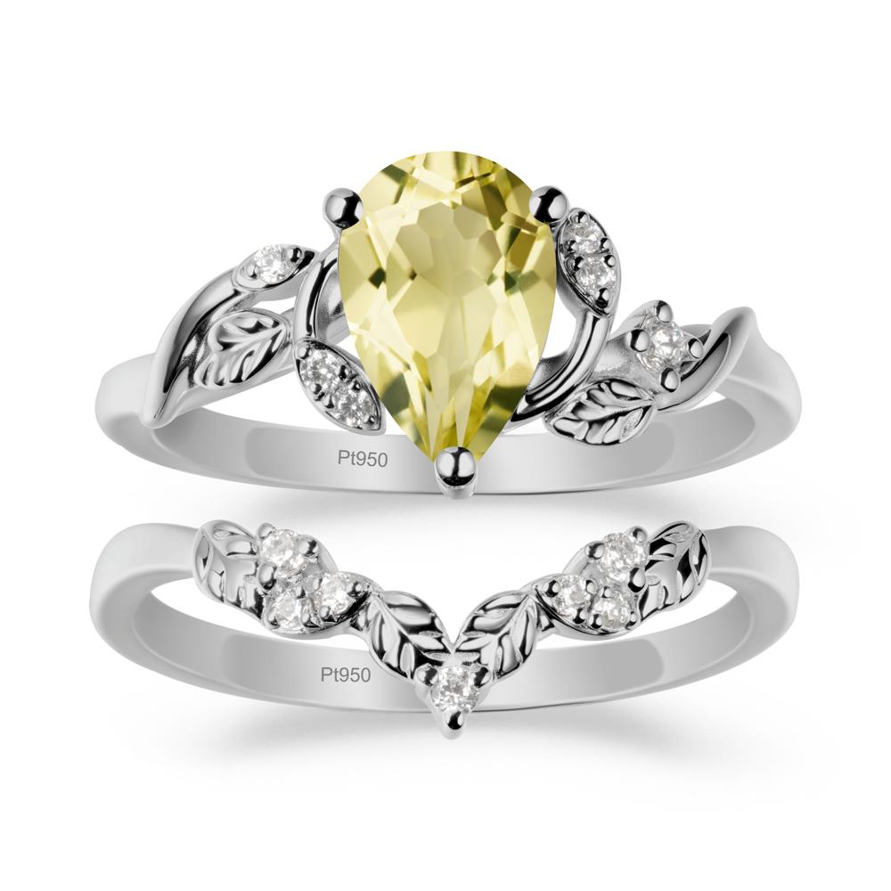 Pear Cut Lemon Quartz Leaf Ring Set - LUO Jewelry #metal_xxxxx