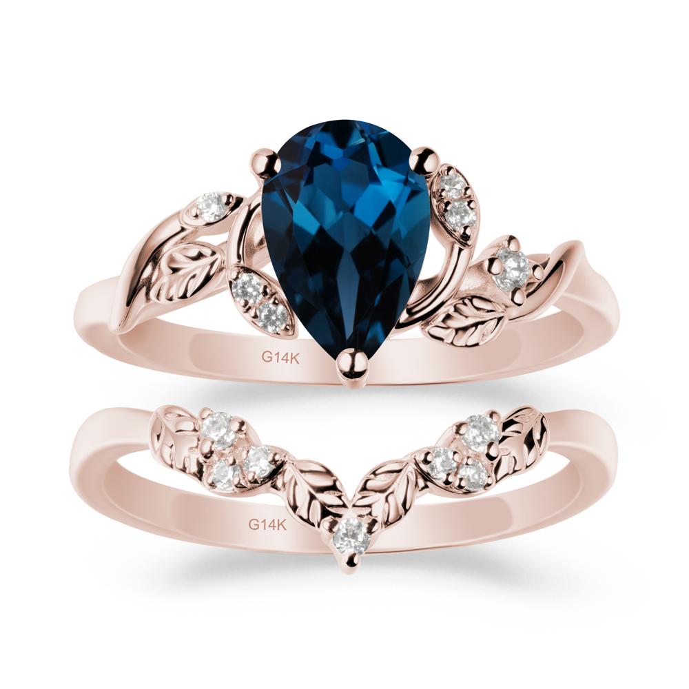 Pear-Shaped London Blue Topaz Ring Set with Leaf - LUO Jewelry #metal_xxxxx