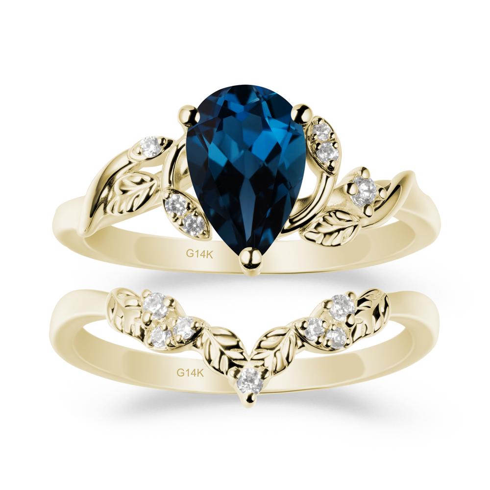 Pear-Shaped London Blue Topaz Ring Set with Leaf - LUO Jewelry #metal_xxxxx