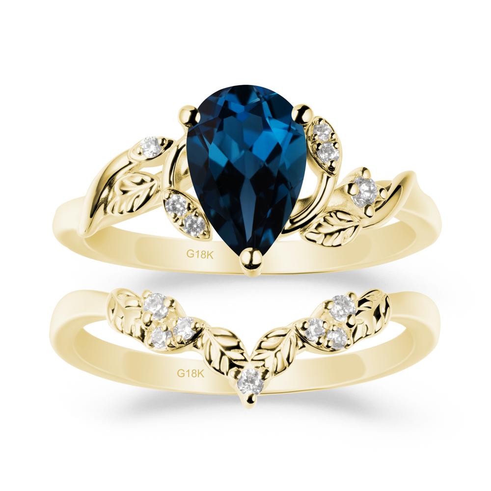 Pear-Shaped London Blue Topaz Ring Set with Leaf - LUO Jewelry #metal_xxxxx