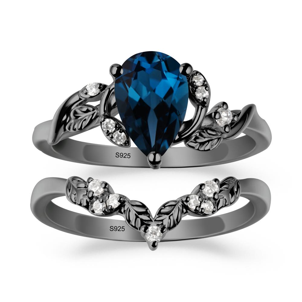 Pear-Shaped London Blue Topaz Ring Set with Leaf - LUO Jewelry #metal_xxxxx