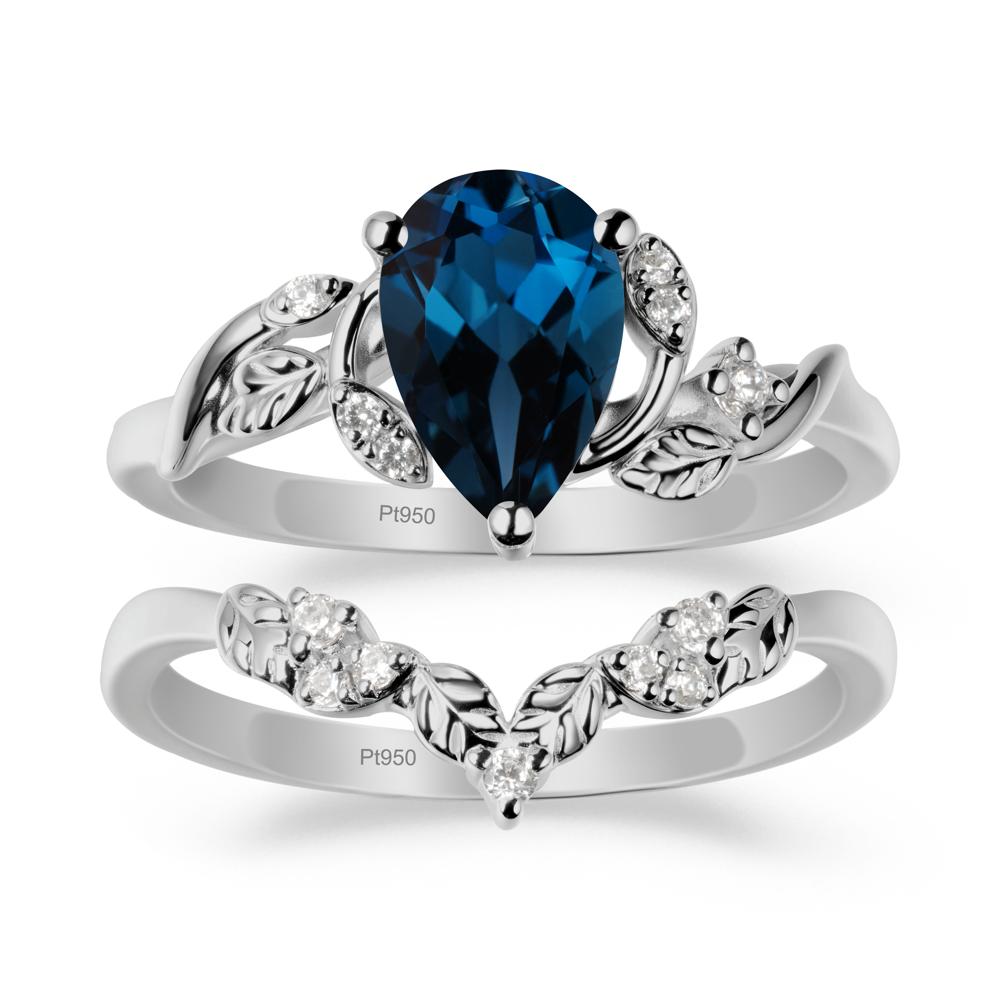 Pear-Shaped London Blue Topaz Ring Set with Leaf - LUO Jewelry #metal_xxxxx